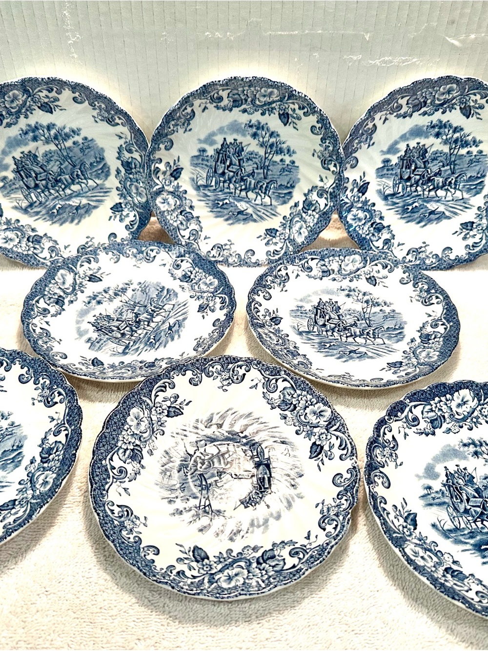 Vintage coaching scene by Johnson Brothers Ironstone- Set of 8 saucers